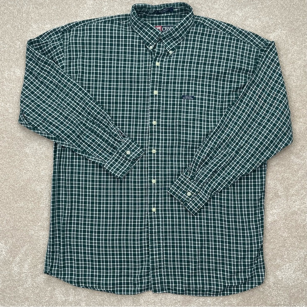 Vintage Chaps Ralph Lauren Shirt XL Green Button Up Plaid Flannel Outdoor Men